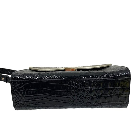 BRAHMIN Fold Over Clasp Shoulder Bag Clutch Crocodile Embossed Leather Silver - Picture 8 of 14